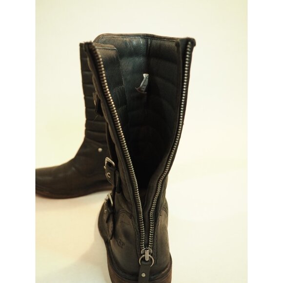 Ugg Dark Gray Leather Calf High Zipper Buckled Boots, Size 6 (US) - Picture 7 of 11